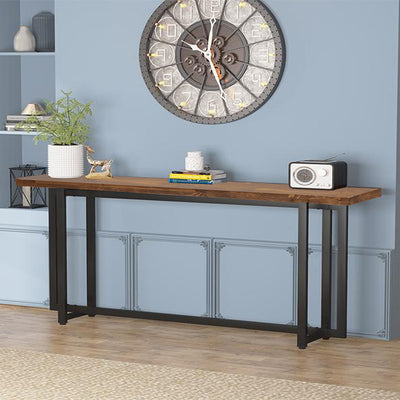 Consolă Dice din lemn masiv de pin, Nuc, 150x30x90 cm, imagine suplimentara