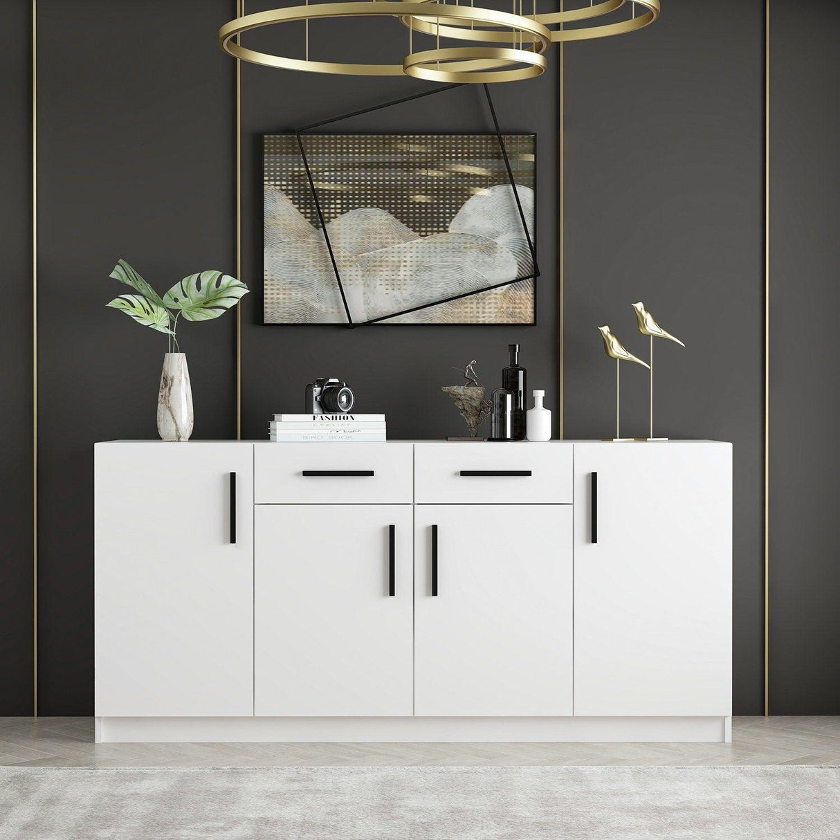 Consolă Kale - White, Alb, 180x85x47 cm