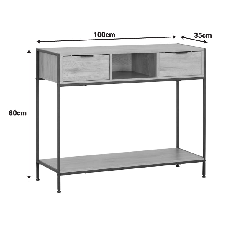 Consolă Regando, Stejar cu metal, negru, 100x35x80 cm