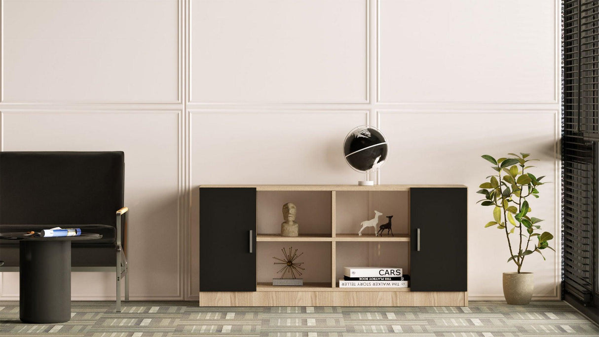 Consola Sebastian cu 2 usi si rafturi, Stejar, 140 x 62 x 47 cm