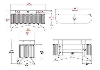 Consola Stor - Oak, White, Crem, 43x75x150 cm