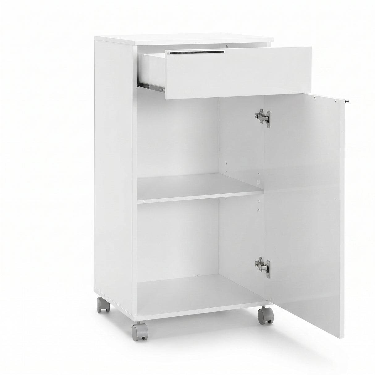 Corp Mobil Adore Diamond, cu usa, sertar si rotile, Alb, 50x100x40 cm