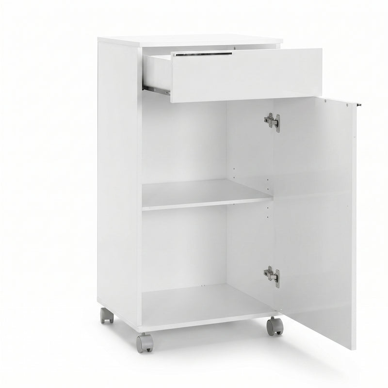 Corp Mobil Adore Diamond, cu usa, sertar si rotile, Alb, 50 x 100 x 40 cm