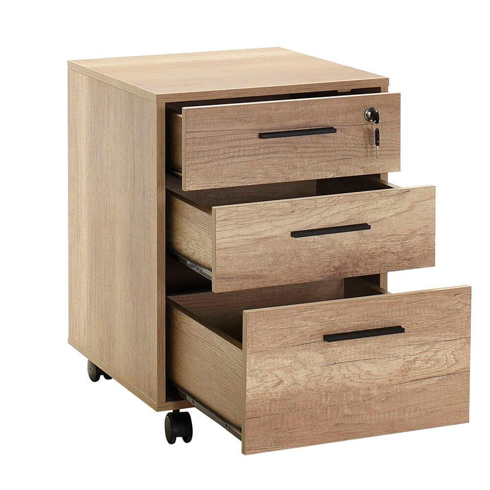 Corp Mobil Adore New York Rollbox Office, 3 Sertare, sertar cu cheie, Natur, 45x63x51 cm