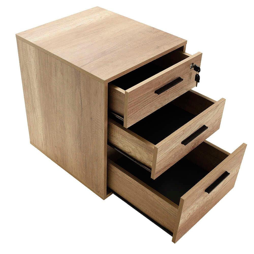 Corp Mobil Adore New York Rollbox Office, 3 Sertare, sertar cu cheie, Natur, 45x63x51 cm