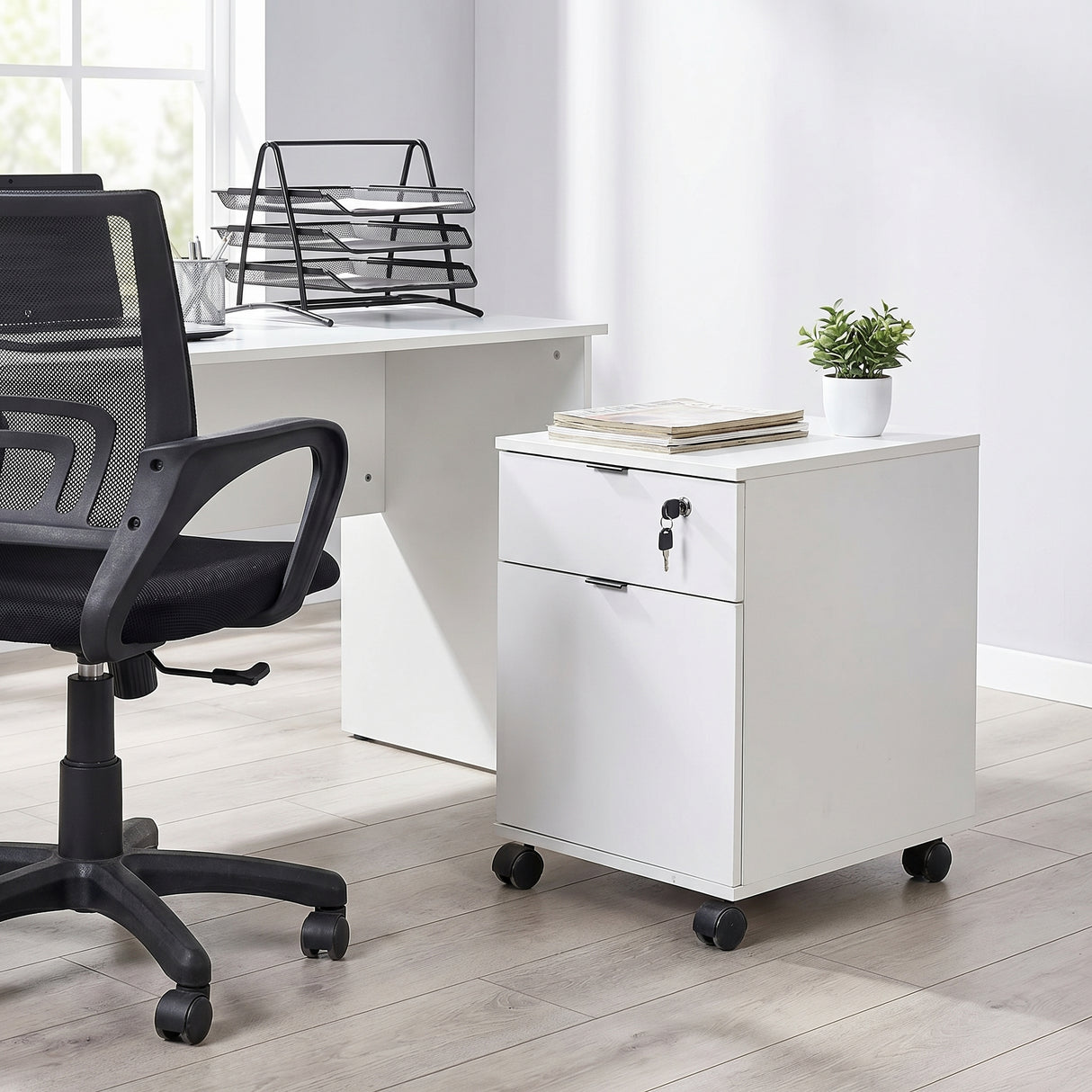 Corp Mobil Adore Rio Rollbox Office, usa, sertar cu cheie, 41x61x45 cm - Alb