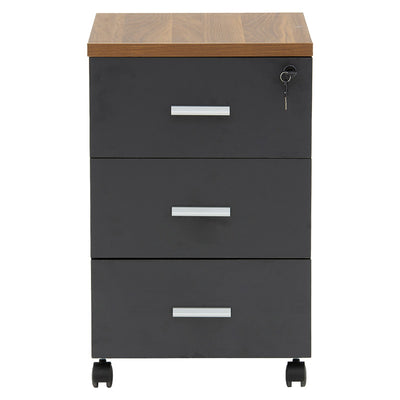 Corp mobil pe roti Oscar cu cheie, 3 sertare, nuc - antracit, 40x48x63 cm, perspectiva suplimentara