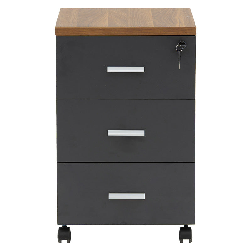 Corp mobil pe roti Oscar cu cheie, 3 sertare, nuc - antracit, 40x48x63 cm, perspectiva suplimentara