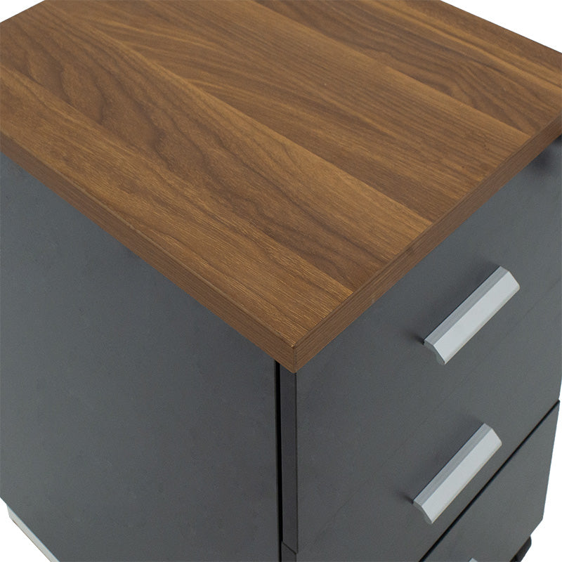 Corp mobil pe roti Oscar cu cheie, 3 sertare, nuc - antracit, 40x48x63 cm, foto produs