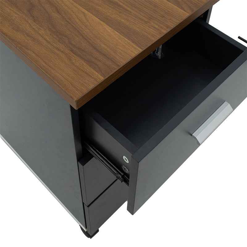 Corp mobil pe roti Oscar cu cheie, 3 sertare, nuc - antracit, 40x48x63 cm, foto produs 6