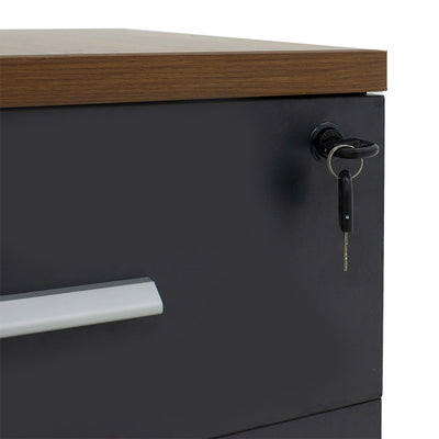 Corp mobil pe roti Oscar cu cheie, 3 sertare, nuc - antracit, 40x48x63 cm, foto produs 7