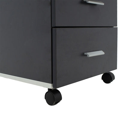 Corp mobil pe roti Oscar cu cheie, 3 sertare, nuc - antracit, 40x48x63 cm, foto produs 8