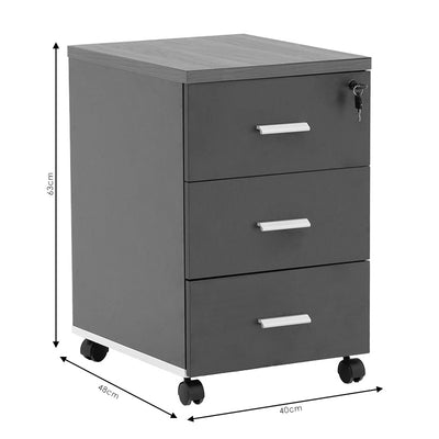 Corp mobil pe roti Oscar cu cheie, 3 sertare, nuc - antracit, 40x48x63 cm, foto produs 9