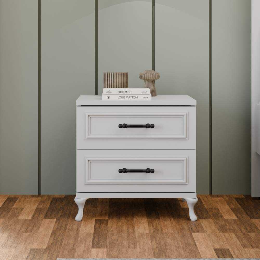 Noptiera Adore Country, 2 sertare, Alb Lake, 51 x 53 x 40 cm