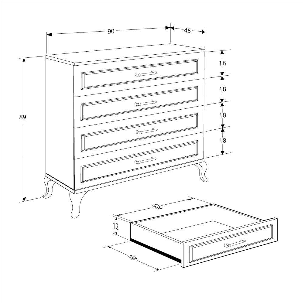 Comoda Adore Country, 4 sertare, Alb, 90 x 89 x 45 cm