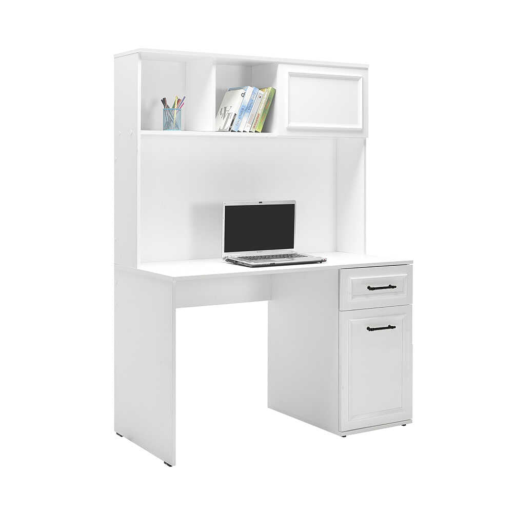 Birou Adore Country cu biblioteca, Alb Mat, 120x167x60 cm