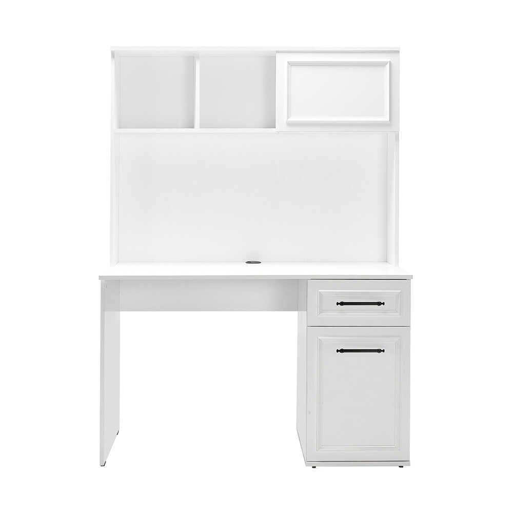 Birou Adore Country cu biblioteca, Alb Mat, 120x167x60 cm