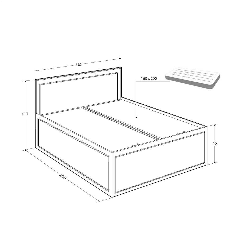 Pat dublu Adore Country cu loc de depozitare, Alb, 165x110x205 cm