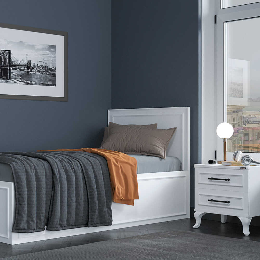 Pat de o persoana Adore Country cu loc de depozitare, Alb, 105x105x205 cm