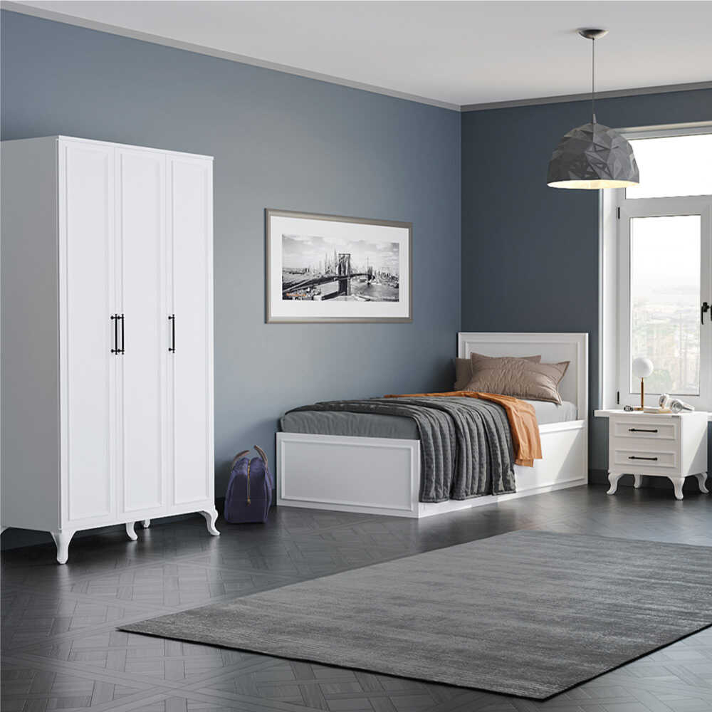 Pat de o persoana Adore Country cu loc de depozitare, Alb, 105x105x205 cm