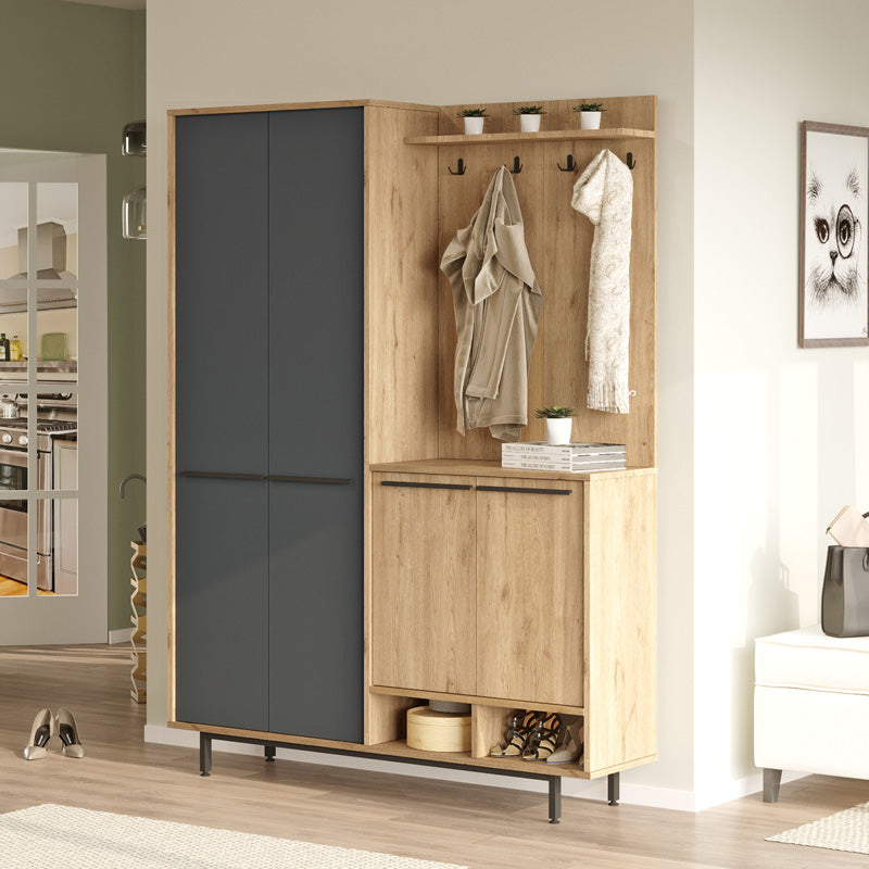 Cuier Cloat, Natural-Antracit, 147x35x195 cm, imagine suplimentara