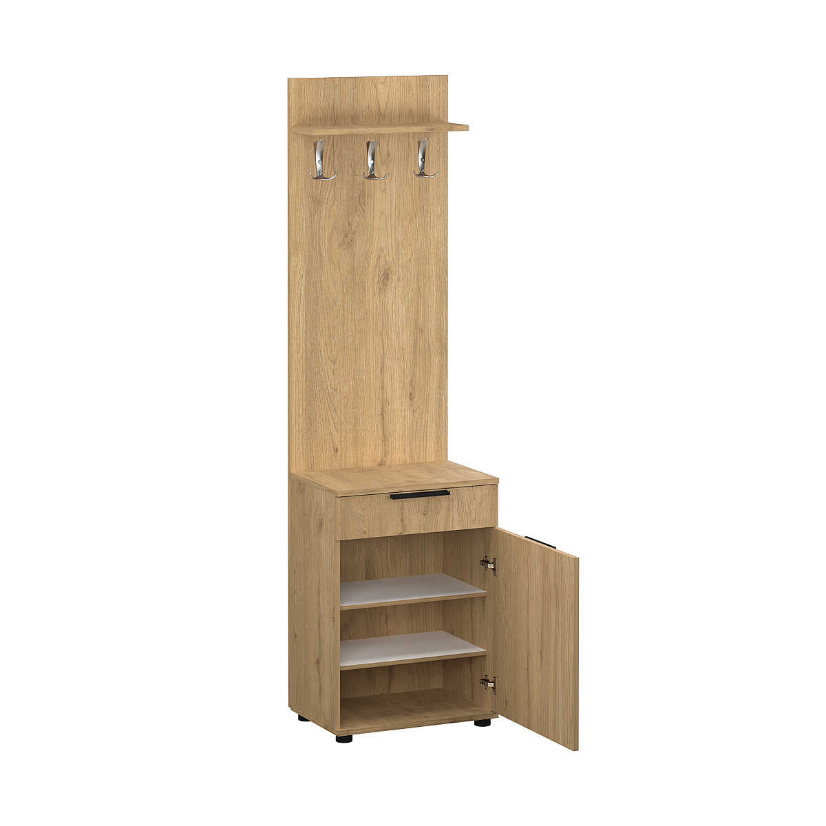 Cuier cu Pantofar Adore Porto Aero cu usa si sertar, Alb - Stejar, 52x187x36 cm - Stejar