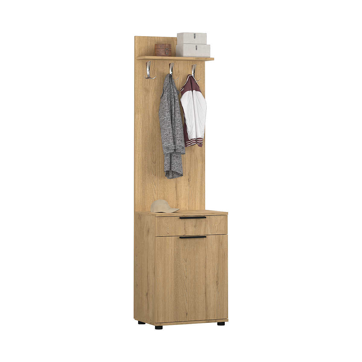 Cuier cu Pantofar Adore Porto Aero cu usa si sertar, Alb - Stejar, 52x187x36 cm - Stejar