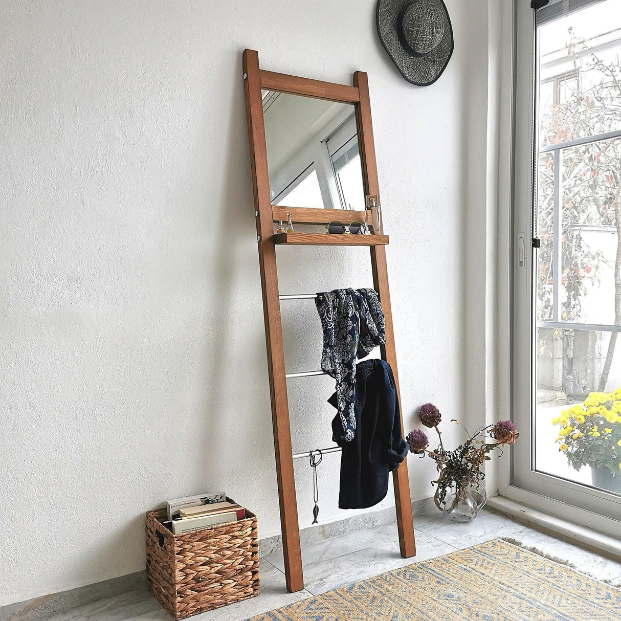 Cuier cu pantofar Aynalı Merdiven Askılık V110, Nuc, 3x170x50 cm