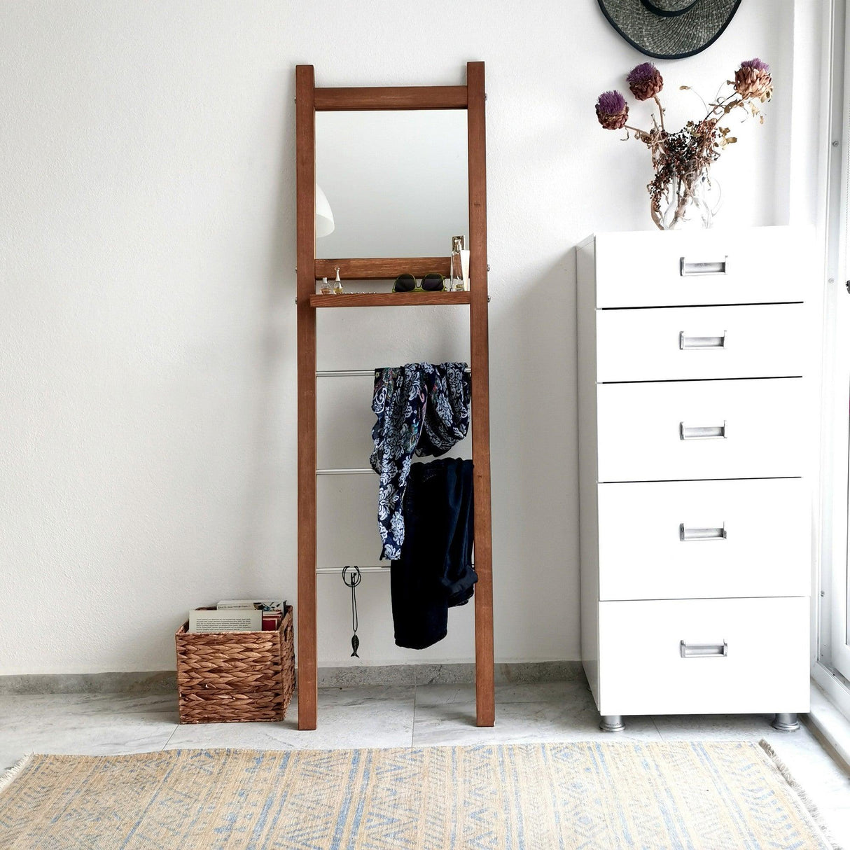 Cuier cu pantofar Aynalı Merdiven Askılık V110, Nuc, 3x170x50 cm