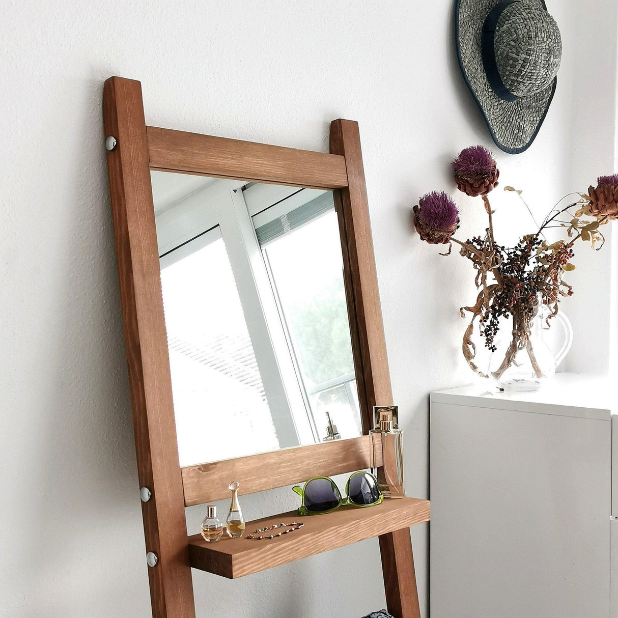 Cuier cu pantofar Aynalı Merdiven Askılık V110, Nuc, 3x170x50 cm