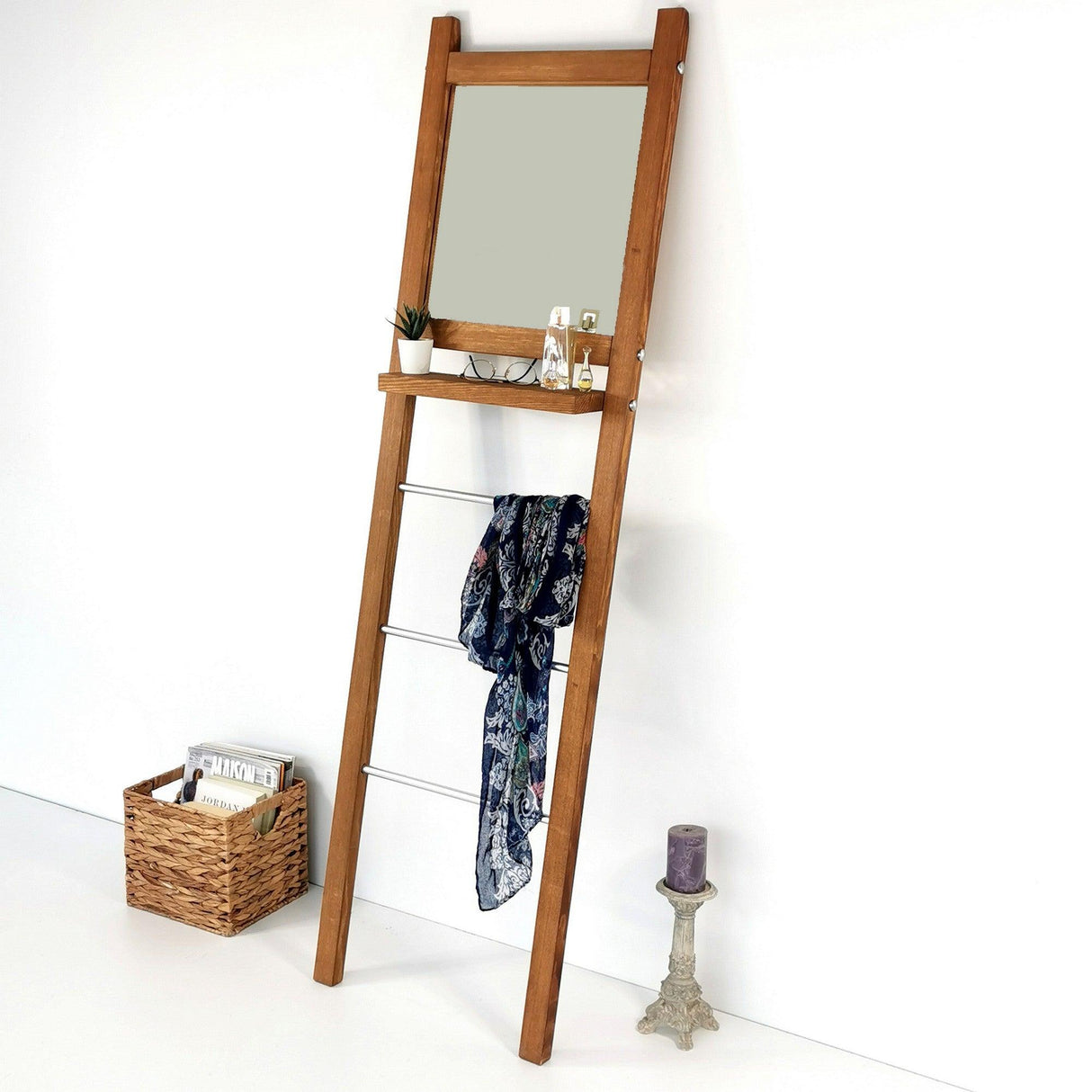 Cuier cu pantofar Aynalı Merdiven Askılık V110, Nuc, 3x170x50 cm