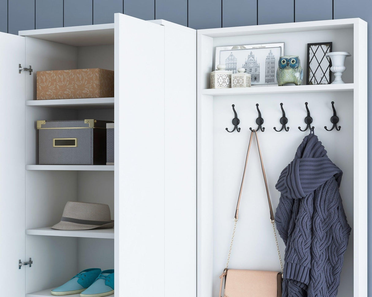 Cuier cu pantofar Belhanda cu 4 usi, Alb, 120 x 183 x 37 cm