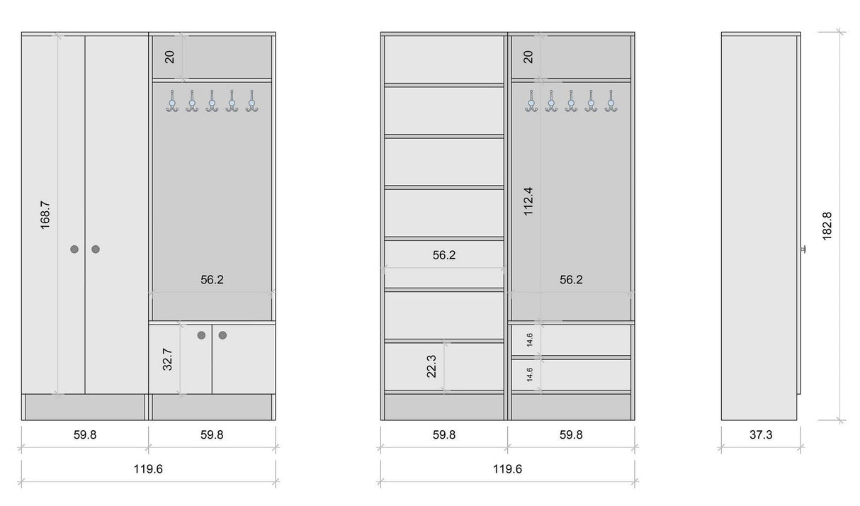 Cuier cu pantofar Belhanda cu 4 usi, Alb, 120 x 183 x 37 cm