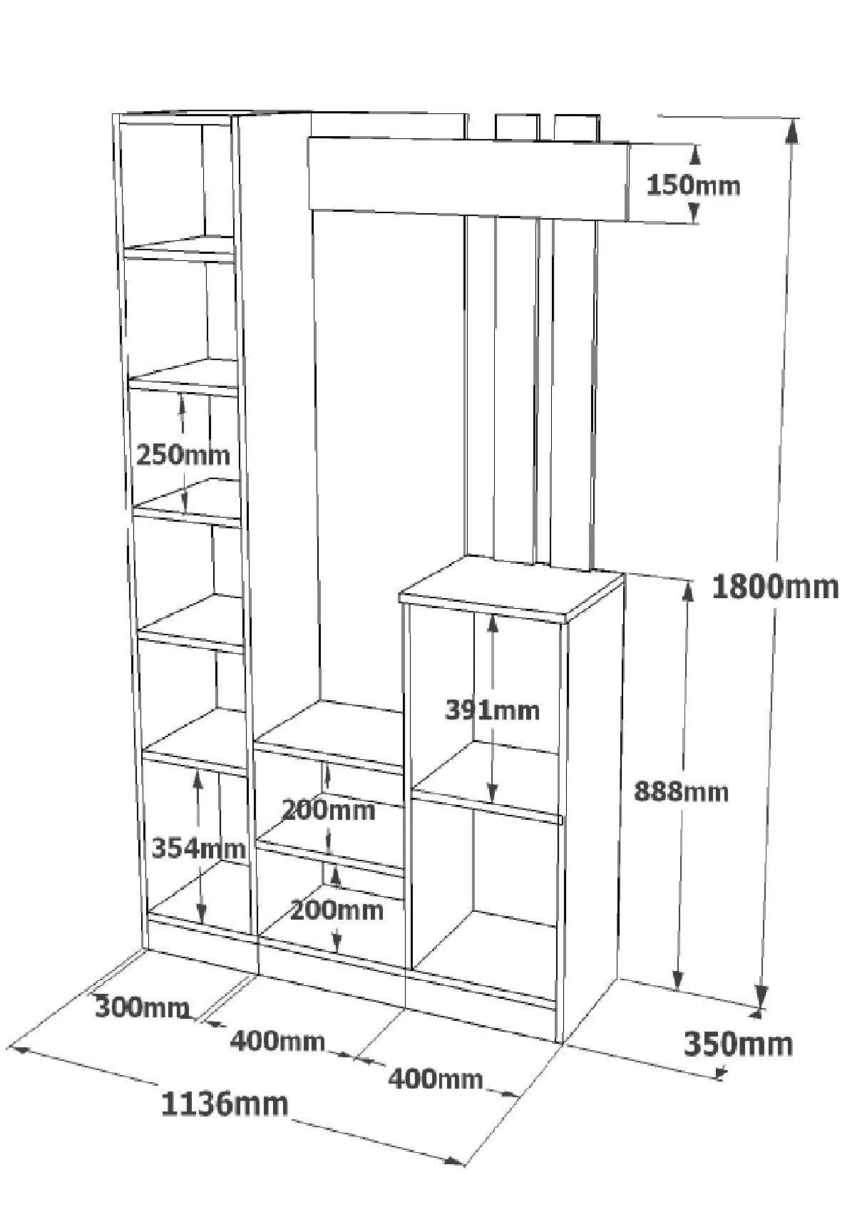 Cuier cu pantofar Fistik cu oglinda si 2 compartimente, Alb, 114x180x35 cm