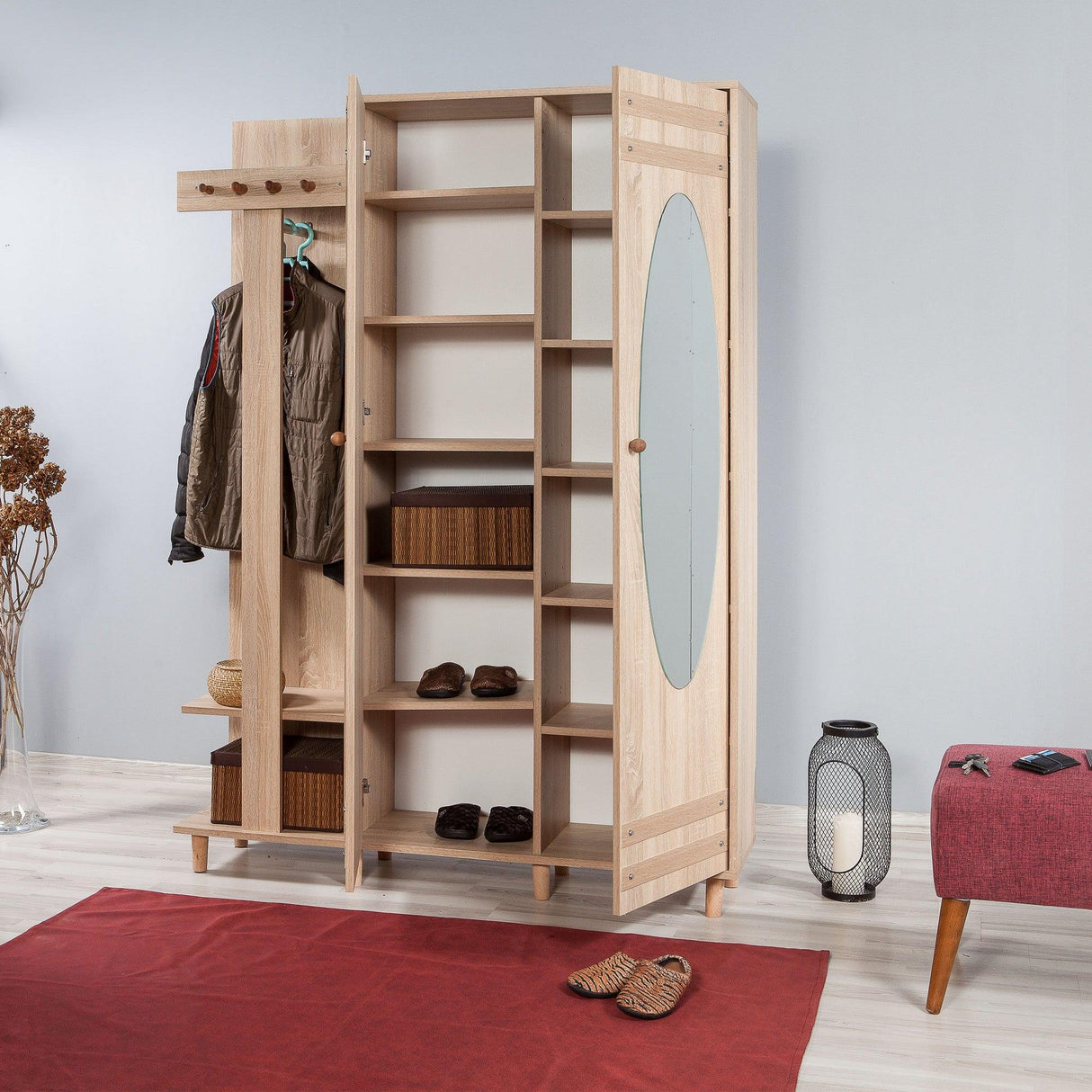 Cuier cu pantofar GARMANTO 135-200 Hall Stand 1, Stejar Sonoma, 194x36x135 cm