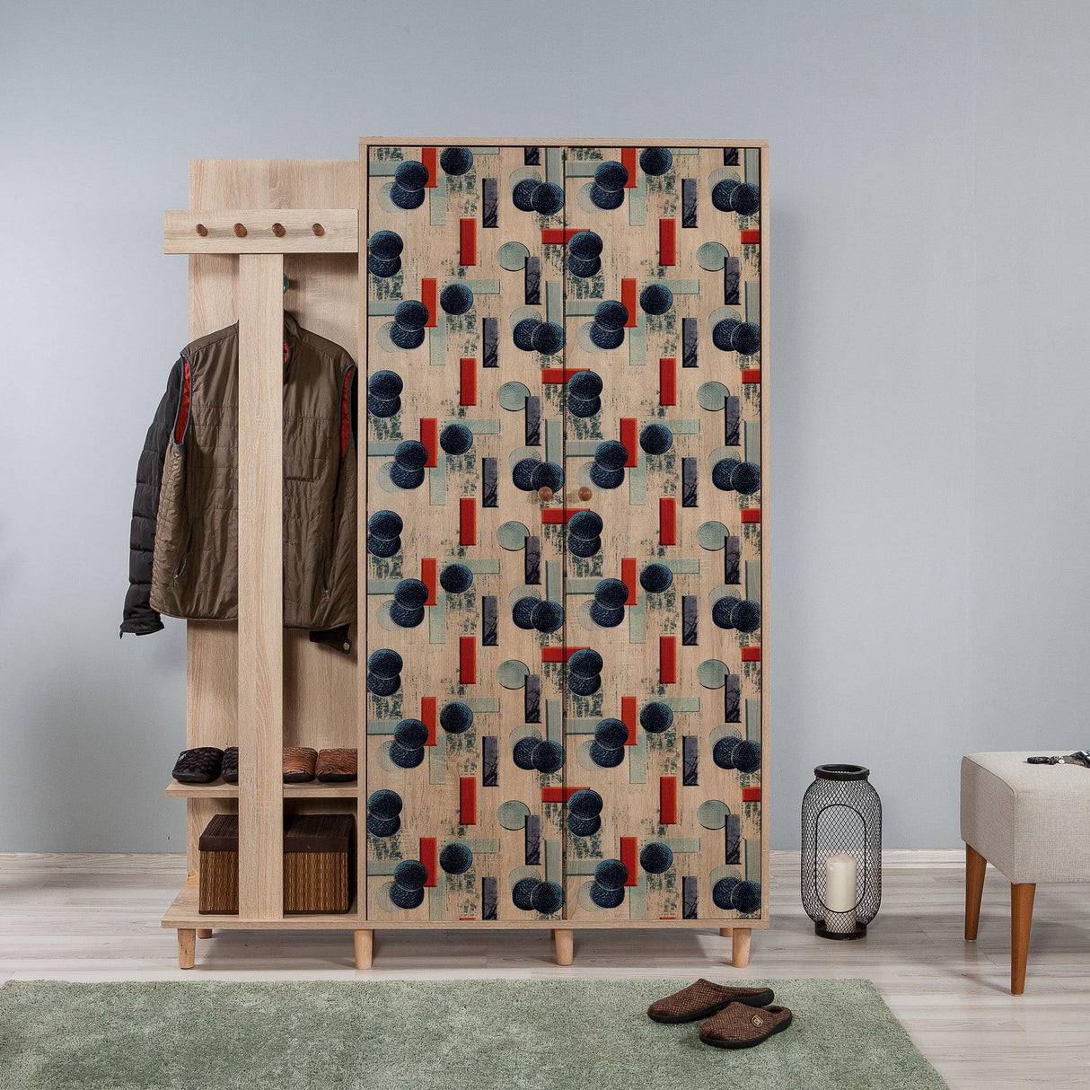 Cuier cu pantofar GARMANTO 135-200 Hall Stand 3, Stejar Sonoma, 194x36x135 cm