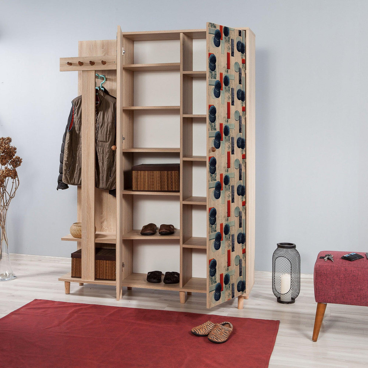 Cuier cu pantofar GARMANTO 135-200 Hall Stand 3, Stejar Sonoma, 194x36x135 cm