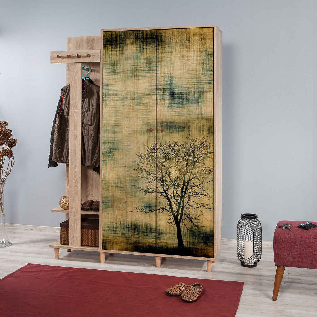 Cuier cu pantofar Garmanto 135-729, Stejar Sonoma, 135x194x36 cm