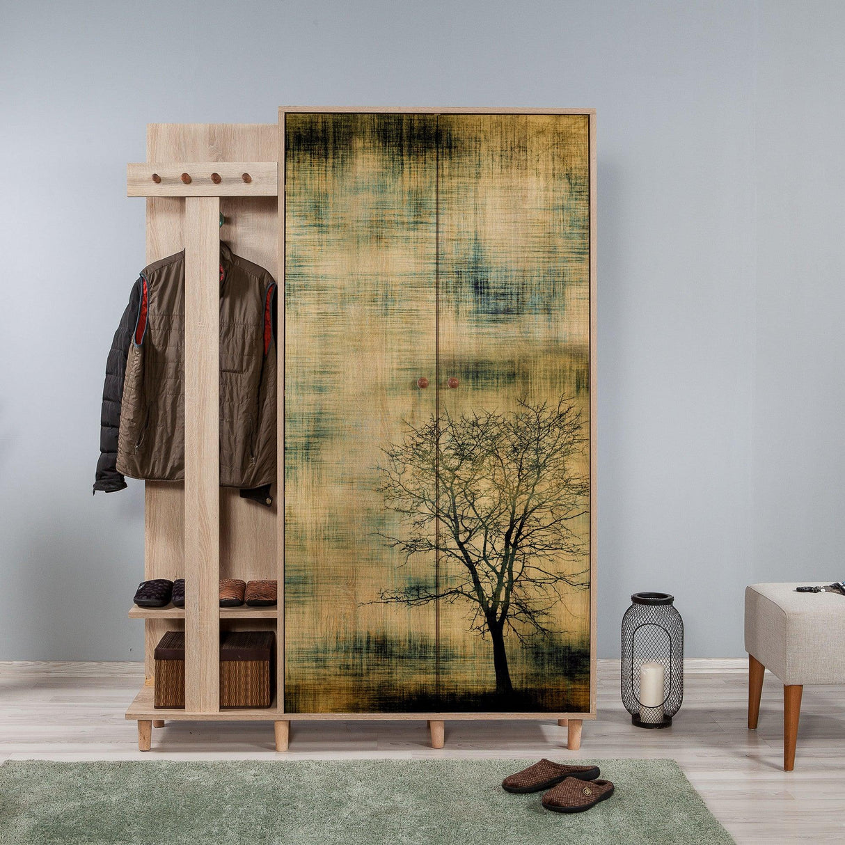 Cuier cu pantofar Garmanto 135-729, Stejar Sonoma, 135x194x36 cm