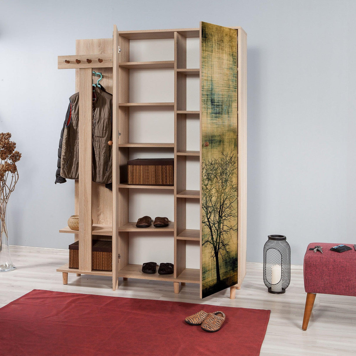 Cuier cu pantofar Garmanto 135-729, Stejar Sonoma, 135x194x36 cm