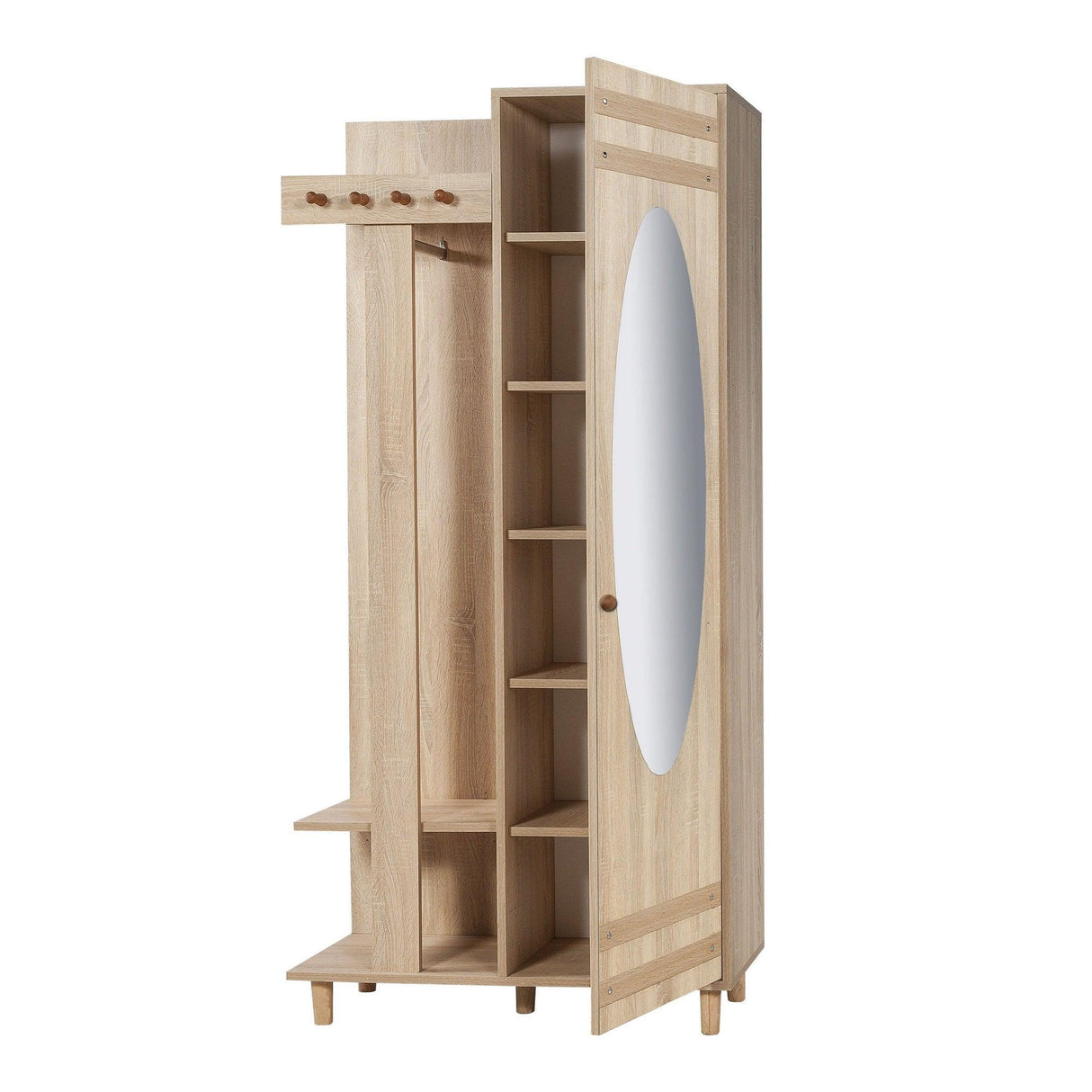 Cuier cu pantofar Garmanto 90 - 200 Hall Stand 1, Stejar Sonoma, 194x36x90 cm