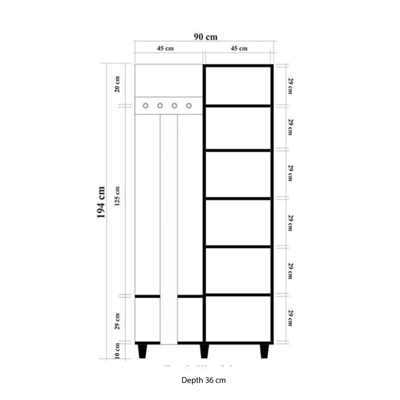 Cuier cu pantofar Garmanto 90 - 200 Hall Stand 2, Stejar Sonoma, 194x36x90 cm