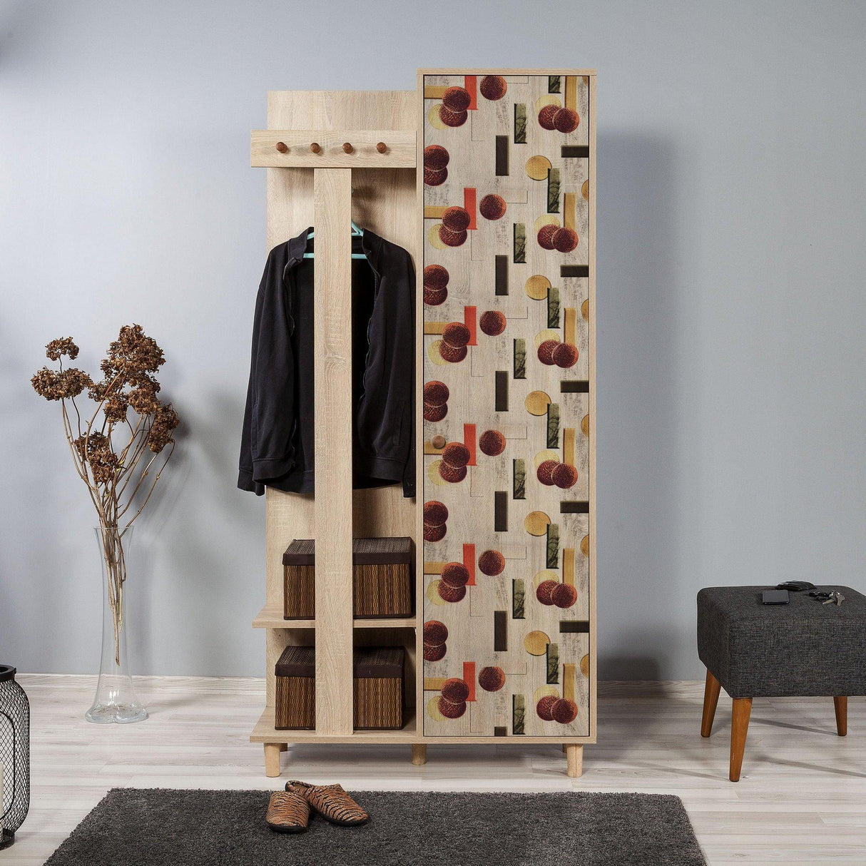 Cuier cu pantofar Garmanto 90 - 200 Hall Stand 4, Stejar Sonoma, 194x36x90 cm