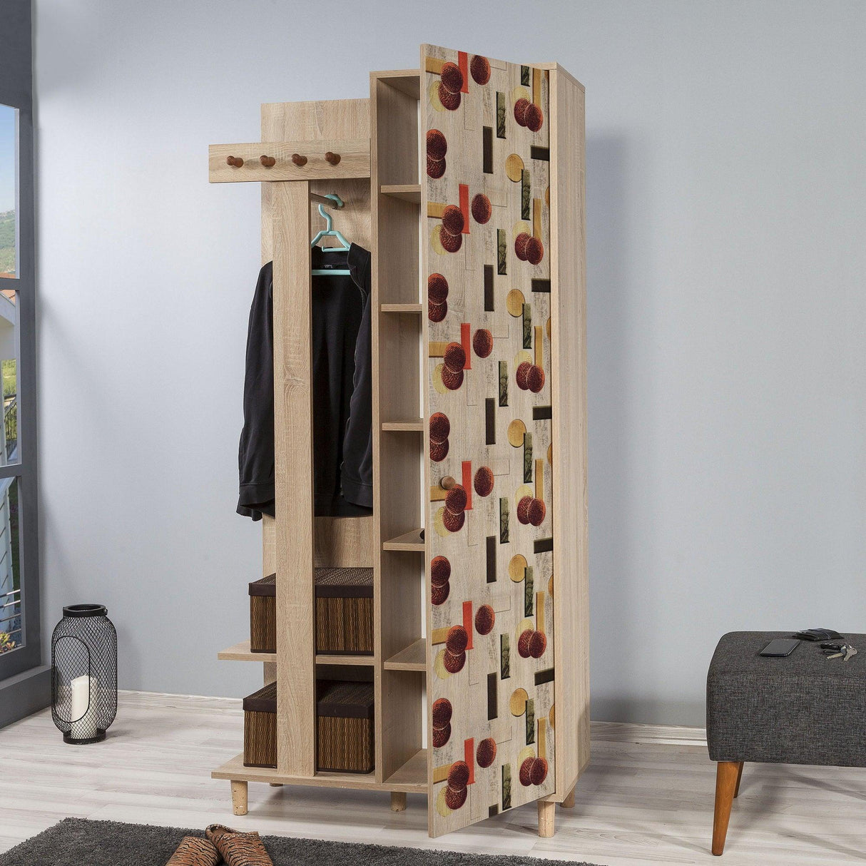 Cuier cu pantofar Garmanto 90 - 200 Hall Stand 4, Stejar Sonoma, 194x36x90 cm