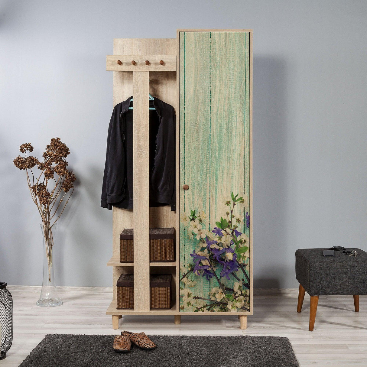 Cuier cu pantofar Garmanto 90 - 200 Hall Stand 6, Stejar Sonoma, 194x36x90 cm