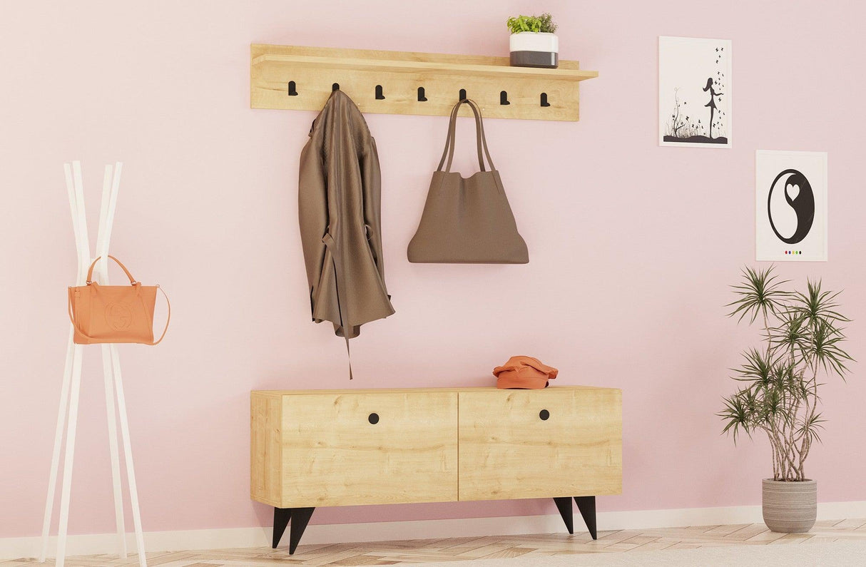 Cuier cu pantofar Hdy, Stejar, 113x48,5x35 cm