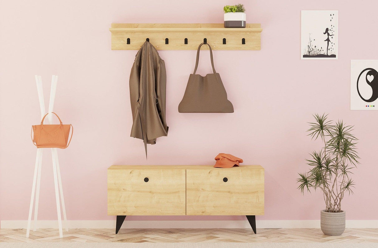 Cuier cu pantofar Hdy, Stejar, 113x48,5x35 cm