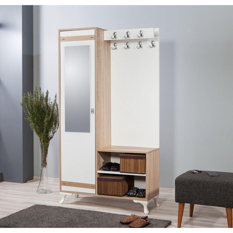 Cuier cu pantofar İNCİ-200 Hall Stand, Stejar Sonoma, 190x36x100 cm