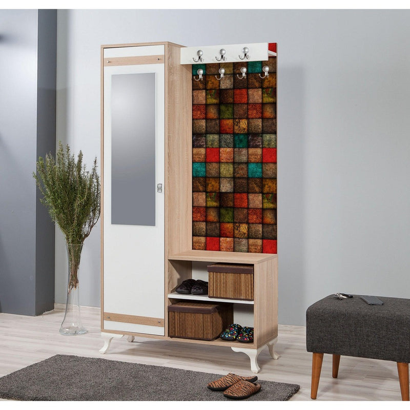 Cuier cu pantofar İNCİ-723 Hall Stand 1, Stejar Sonoma, 190x36x100 cm