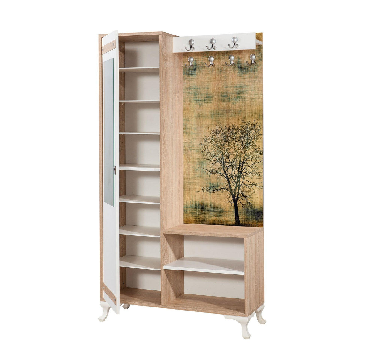 Cuier cu pantofar İNCİ-723 Hall Stand 2, Stejar Sonoma, 190x36x100 cm